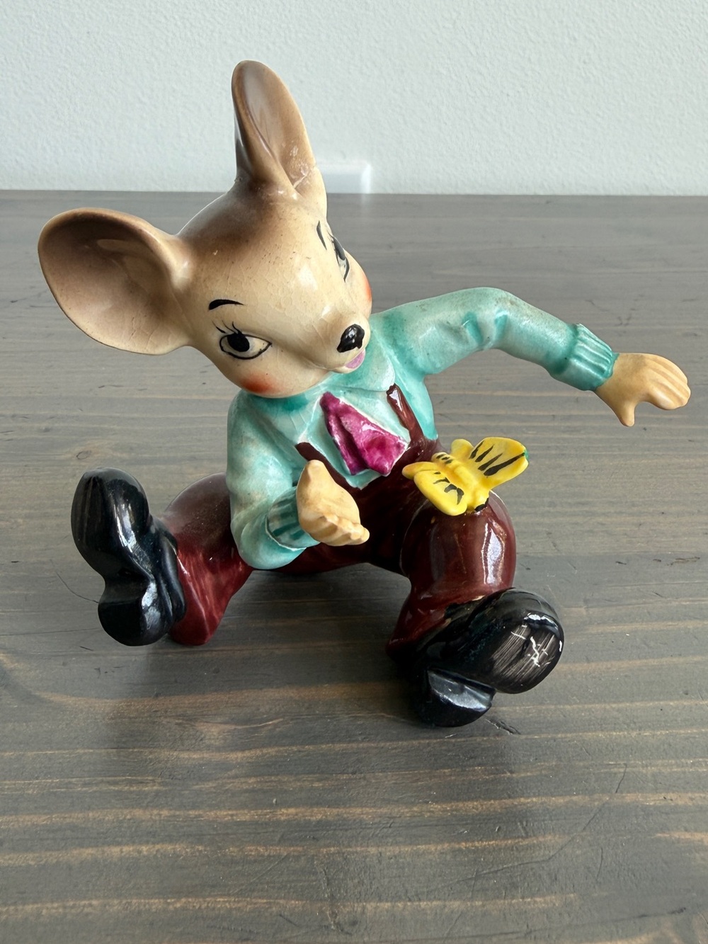 Vintage ceramic mouse and butterfly